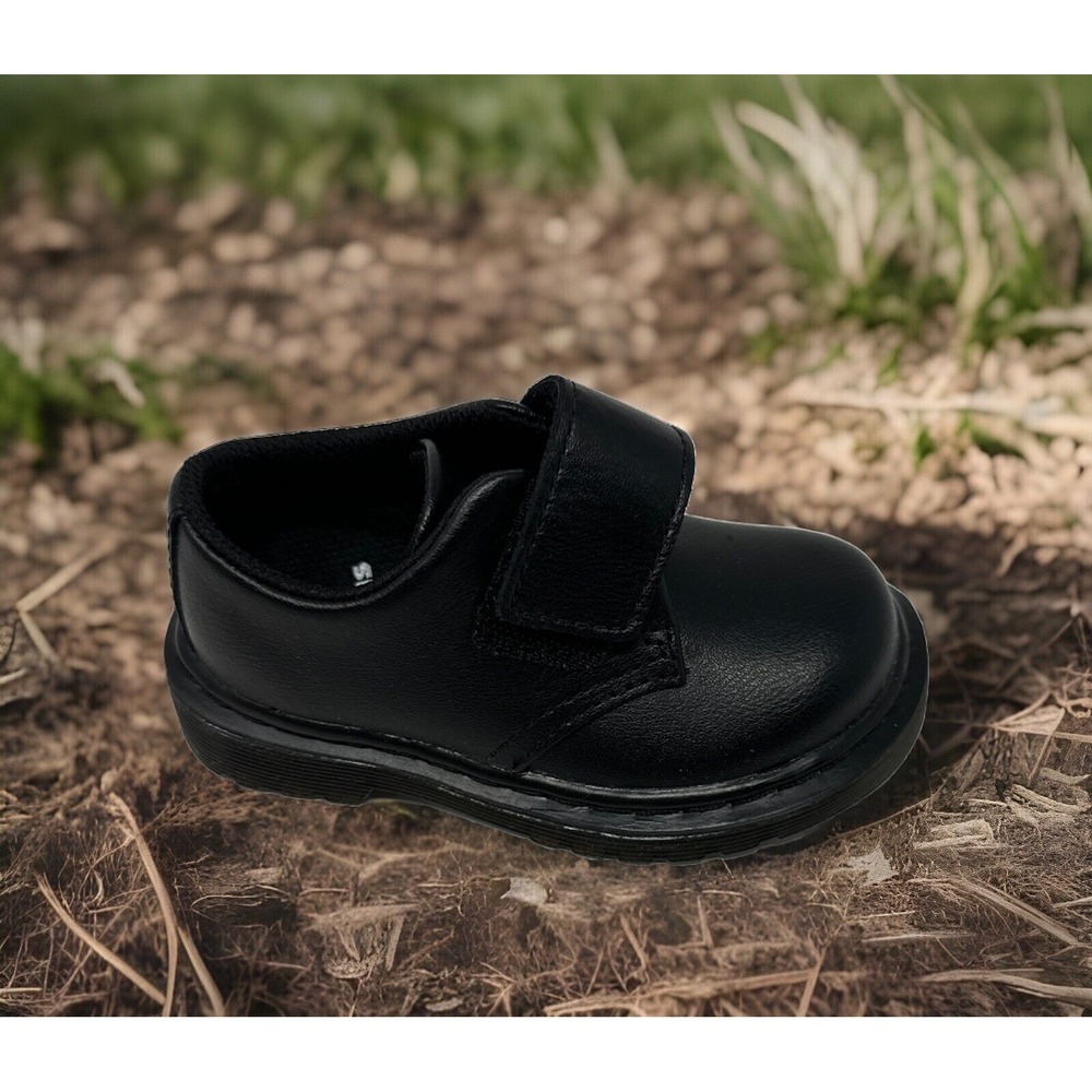 Dr Martens Toddler US 5 Black Leather Hook and Loop Strap Shoes Infant - Picture 1 of 10